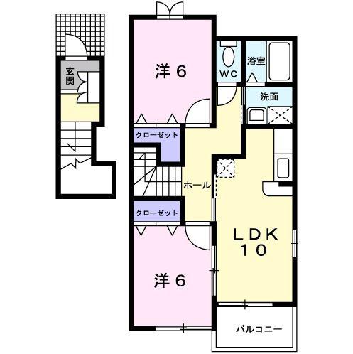 ハイネス雅(2LDK/2階)の間取り写真