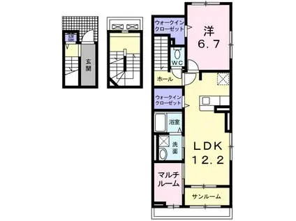 ビ・オーラ若草(1SLDK/3階)の間取り写真