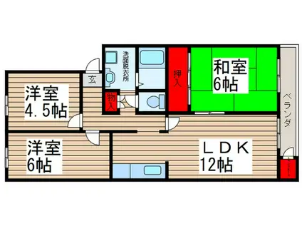 サポーレ取手(3LDK/1階)の間取り写真