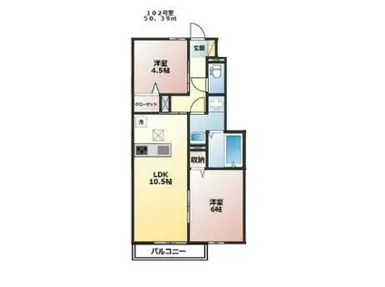 桜丘四丁目TK(2LDK/1階)の間取り写真