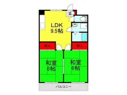 喜沢パ-ルハイツ(2LDK/3階)の間取り写真