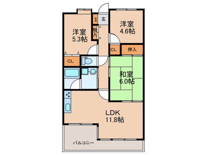 クラウンハイム東淀川 弐番館(3LDK/2階)の間取り写真