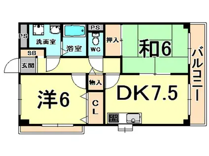 ハイツ桜ヶ丘(2DK/3階)の間取り写真