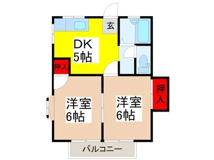 ベルフラット(2DK/1階)の間取り写真