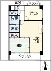 リヴァーサイド植田(2LDK/4階)の間取り写真
