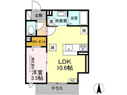ディー パイナ 新吉田東(1LDK/1階)の間取り写真