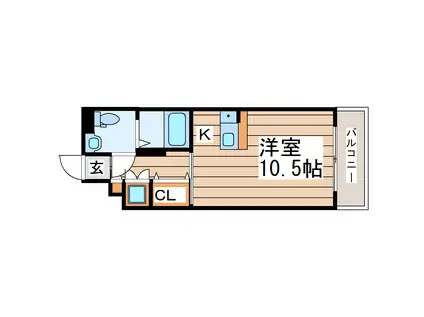 ディアコート宮城野原(ワンルーム/2階)の間取り写真