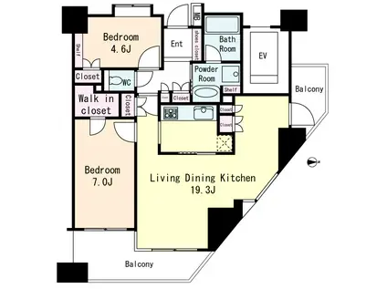 コスモ白金シティフォルム(2LDK/11階)の間取り写真