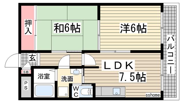 サンパレス六甲(2DK/2階)の間取り写真
