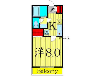 レジデンスヤマザキII(1K/2階)の間取り写真