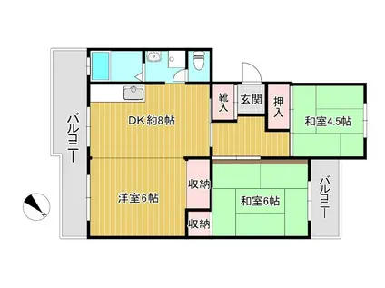 西京極市営10号棟(3DK/1階)の間取り写真