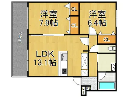 フジパレス園田5番館(2LDK/2階)の間取り写真