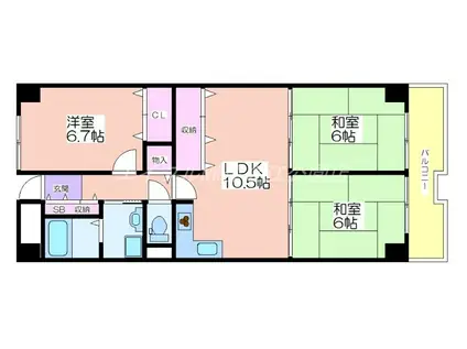 近鉄南港ガーデンハイツ23号棟(3LDK/7階)の間取り写真