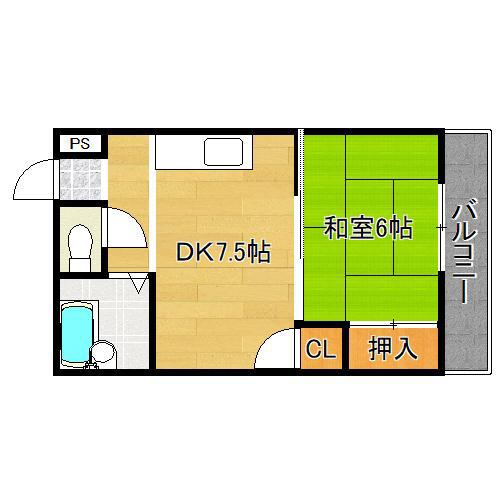 湯里コーポ(1DK/2階)の間取り写真