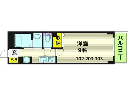 ベルフラワー 都島(1K/2階)の間取り写真