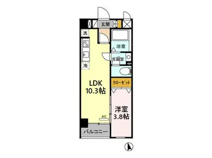 フロリアードもとやま(1LDK/2階)の間取り写真