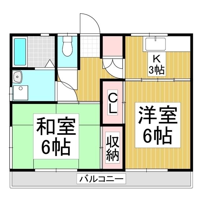 岡沢ハイツ(2K/2階)の間取り写真
