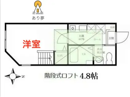 ハーミットクラブハウスアップビレッジ反町(1K/2階)の間取り写真