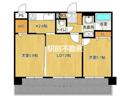 QUINTET MINAMI FUKUO(2LDK/6階)の間取り写真