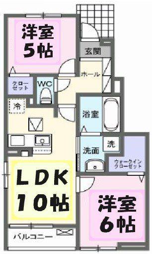 アルバ B(2LDK/1階)の間取り写真