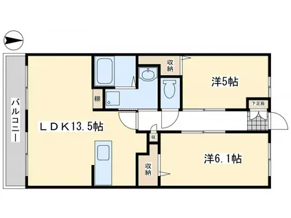 ウィングス八幡駅前(2LDK/6階)の間取り写真