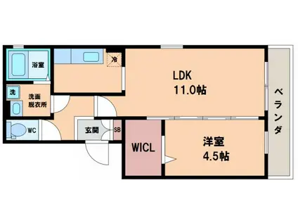 パイン フローリッシュ(1LDK/1階)の間取り写真