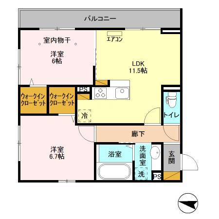 リヴェールコート(2LDK/3階)の間取り写真