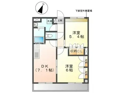 グリーンハイム住吉(2DK/2階)の間取り写真