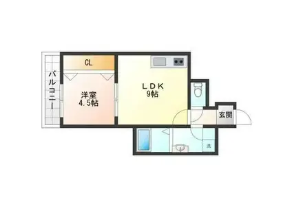 HEALING GRACE B棟(1LDK/1階)の間取り写真