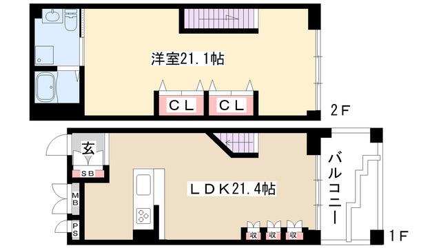 トランセット覚王山(1LDK/2階)の間取り写真
