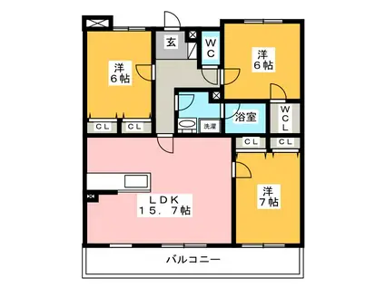 パラシオ・パセオ(3LDK/2階)の間取り写真