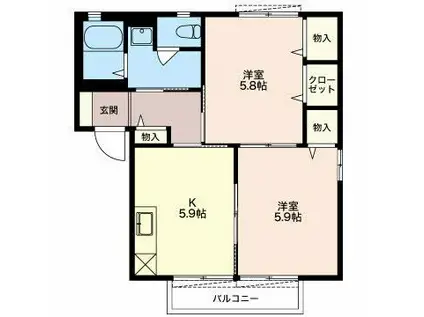 プチフォーレ(2DK/2階)の間取り写真