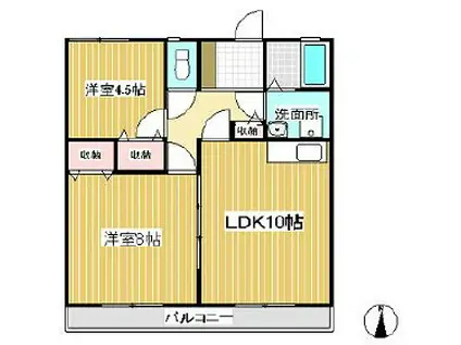 エイペックYTA棟(2LDK/2階)の間取り写真