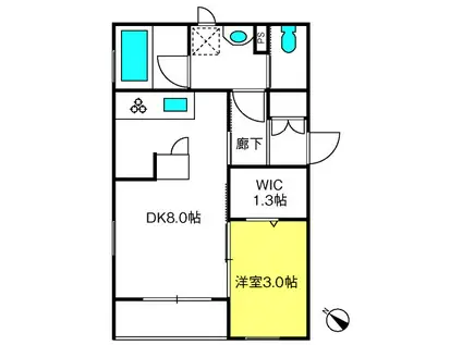 パーシモン2(1DK/1階)の間取り写真