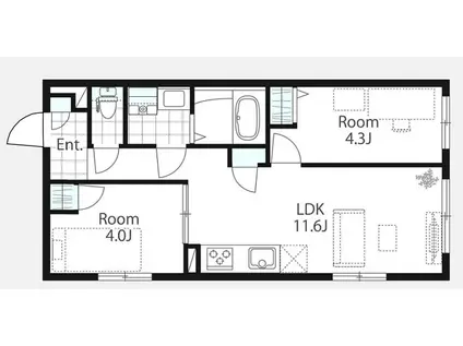 北新宿レーベル 101(2LDK/1階)の間取り写真