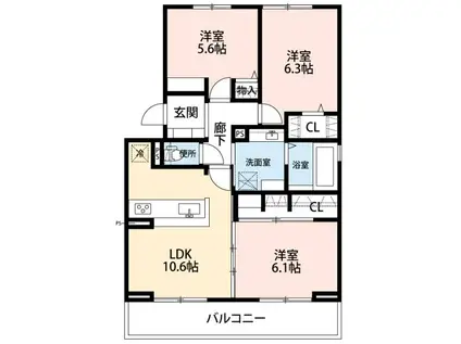 ファミールプラム(3LDK/1階)の間取り写真
