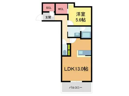 ALIBIO西宮北口(1LDK/2階)の間取り写真