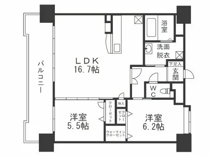 グランヒルズ三萩野(2LDK/10階)の間取り写真