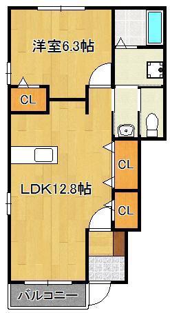 プリムローズB(1LDK/1階)の間取り写真