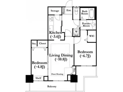 河田町ガーデン1(2LDK/13階)の間取り写真