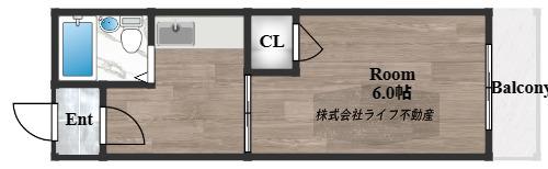 大宝菱屋西ロイヤルハイツ(1K/6階)の間取り写真