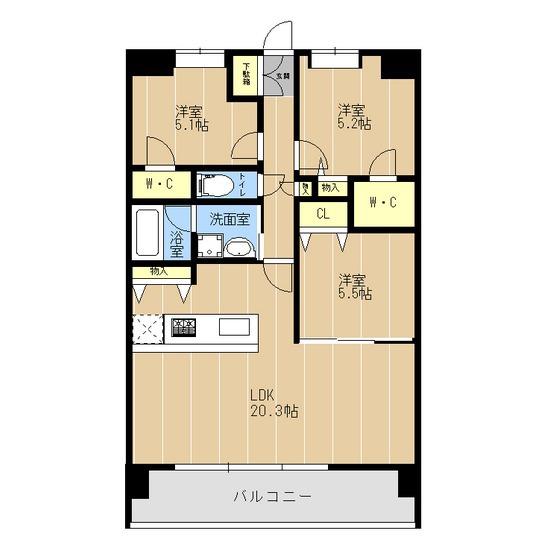 LIBTH原水(3LDK/4階)の間取り写真