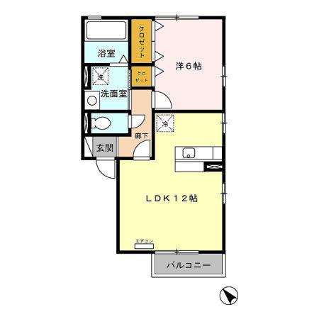 リビングタウン那須塩原A(1LDK/2階)の間取り写真