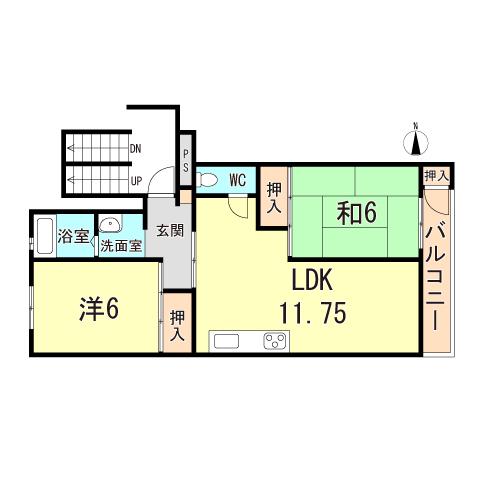 武庫川ハイツ(2LDK/2階)の間取り写真