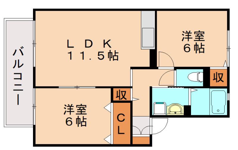スリーズサン(2LDK/2階)の間取り写真
