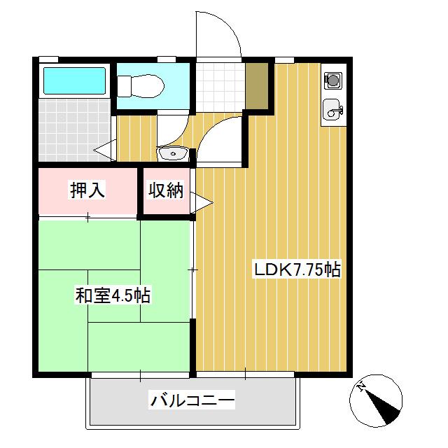 エスポワールM(1DK/2階)の間取り写真
