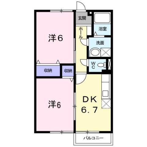 グリーンタウンA棟(2DK/1階)の間取り写真