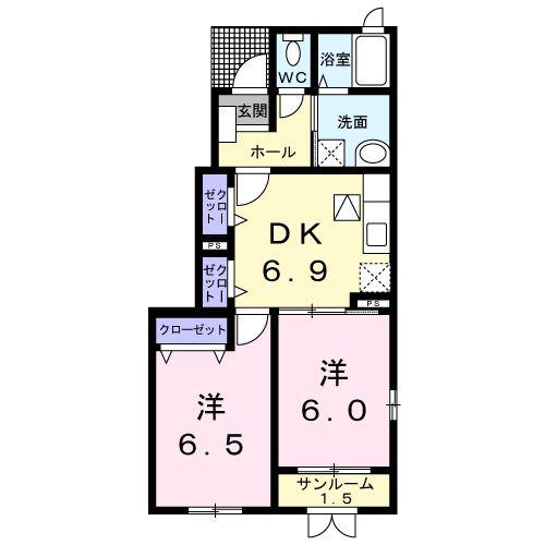 アンジュ・アンシャンテ(2DK/1階)の間取り写真