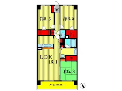 クレストフォルム柏サウスウィング(3LDK/2階)の間取り写真
