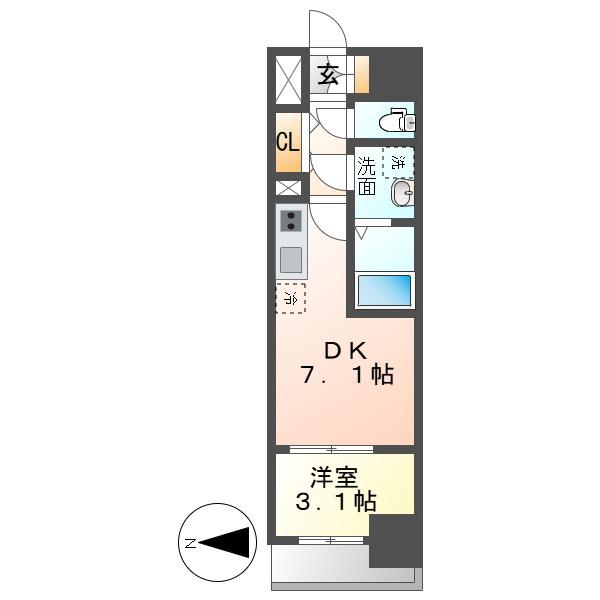 ARTIZA金山(1DK/4階)の間取り写真